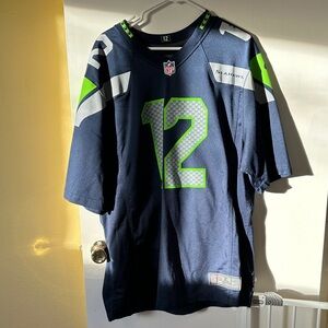 Nike Men's Seattle Seahawks Navy and Neon Green #12 Jersey